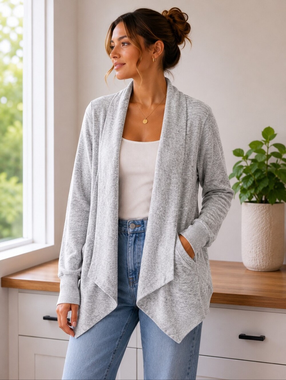 💙 Shambhala - Heather Gray Draped Open Cardigan